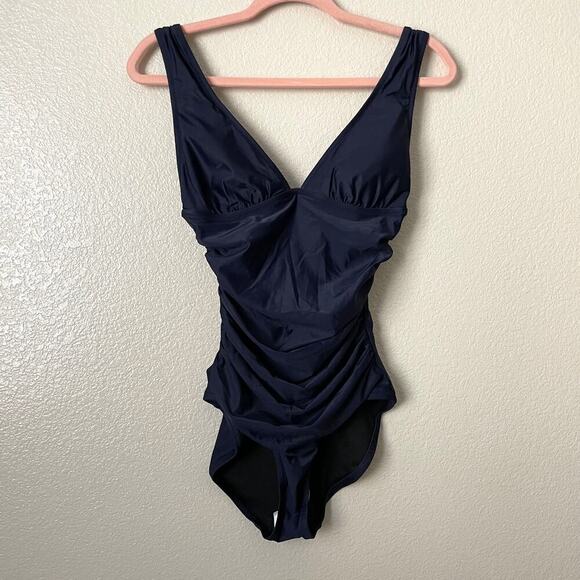 J. Crew Swimsuit Womens Size 4 Navy Blue One Piece V-Neck Ruched Cheeky NWT - Picture 4 of 15